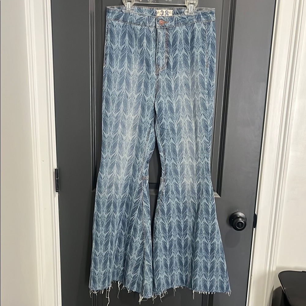Free People Blue Flare Wide Leg Jeans